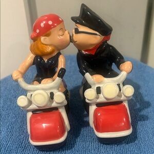Charming Westland Biker Couple Salt & Pepper Shakers , Magnetic - Red and Black